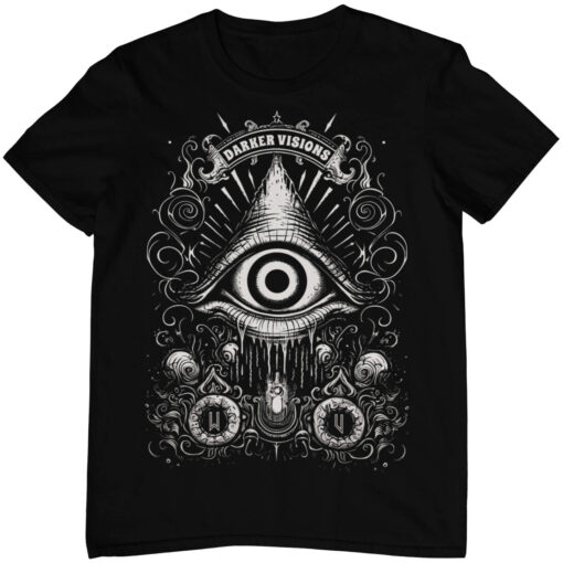 Schwarzes Unisex T-Shirt mit Darker Visions Design eines dritten Auges.