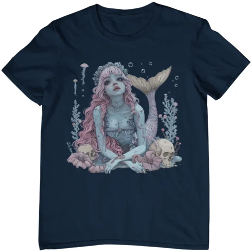 French Navy farbenes Shirt mit Dark Nautical Gothic Mermaid Design.