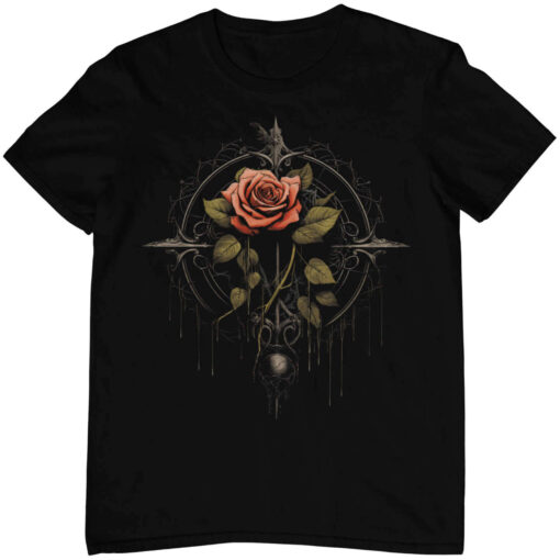 Unisex T-Shirt mit Design einer Rose im Aesthetic Gothic Style.