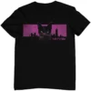 Schwarzes T-Shirt mit Design einer maskiert vermummten Katze
