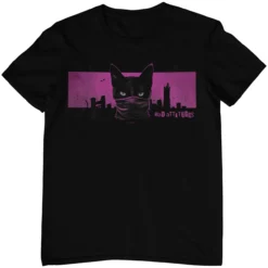 Schwarzes T-Shirt mit Design einer maskiert vermummten Katze