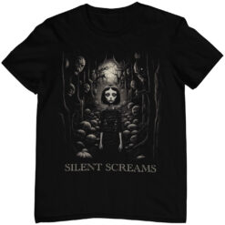 Schwarzes Unisex T-Shirt mit Silent Scream Gothic Girl Monster Design.