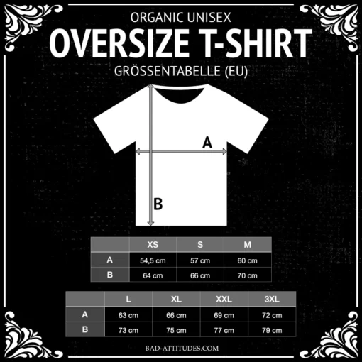 Das Bild zeigt die Größentabelle für die Unisex Organic Oversize T-Shirts.